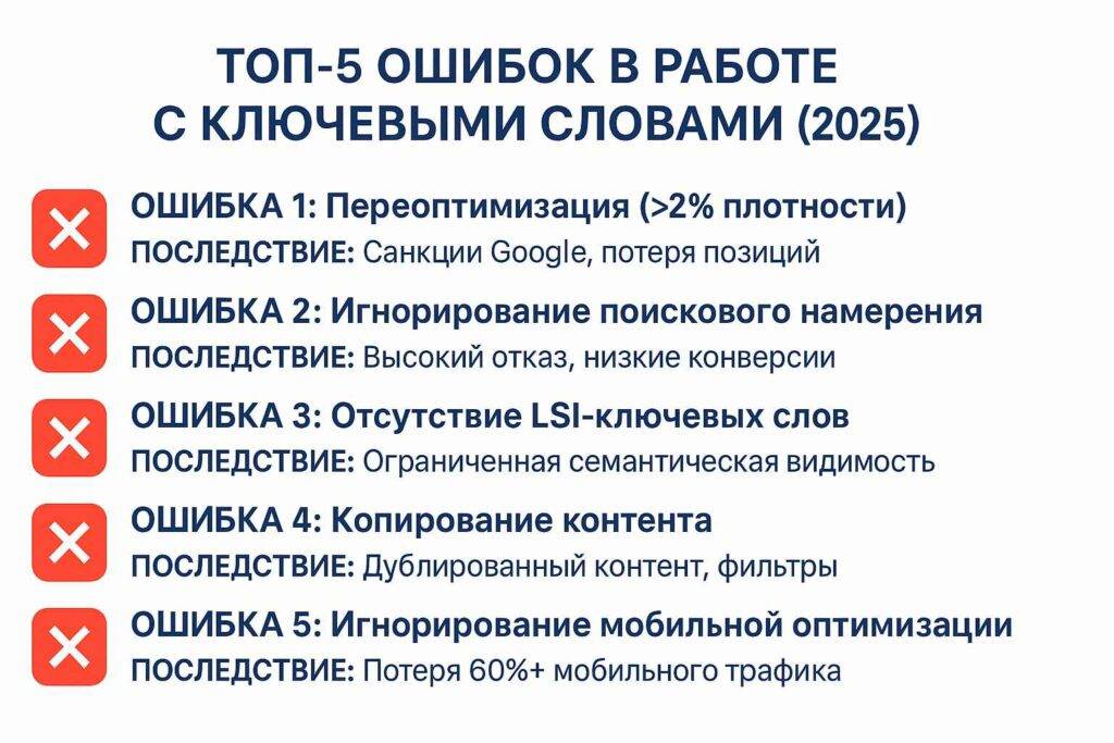 ошибки с ключевыми словами